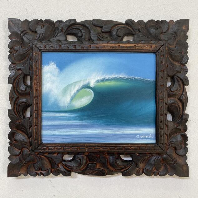 波の絵 windy作 38×33cm 額付き 海の絵画 波 アート バリ絵画 バリ島