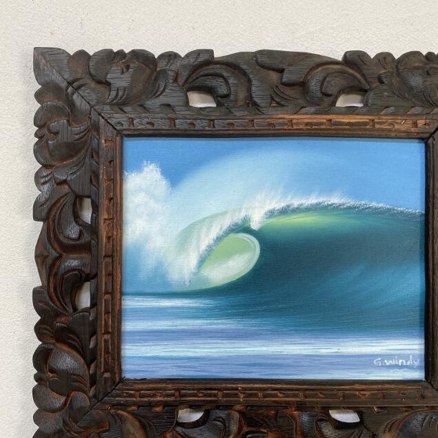 波の絵 windy作 38×33cm 額付き 海の絵画 波 アート バリ絵画 バリ島