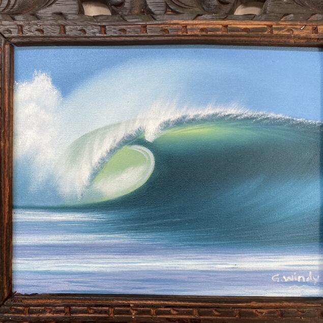 波の絵 windy作 38×33cm 額付き 海の絵画 波 アート バリ絵画 バリ島