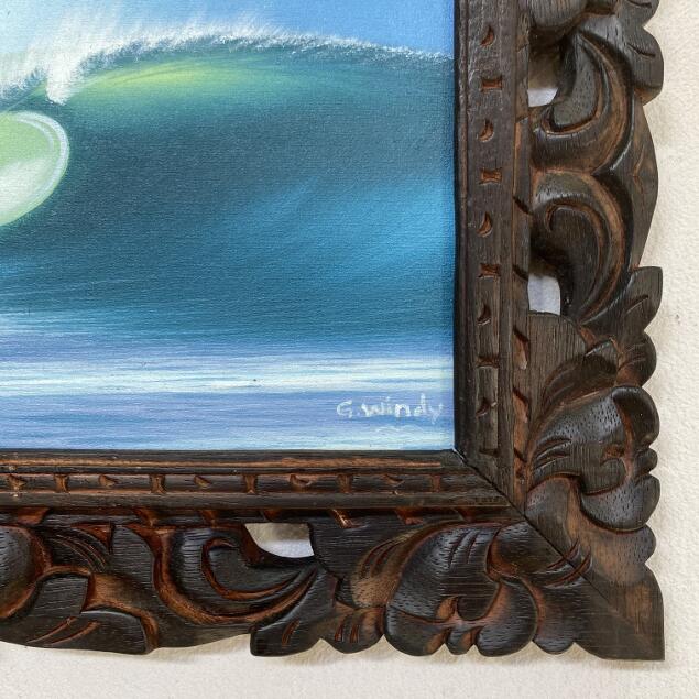波の絵 windy作 38×33cm 額付き 海の絵画 波 アート バリ絵画 バリ島