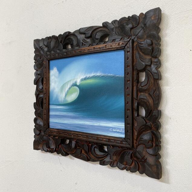 波の絵 windy作 38×33cm 額付き 海の絵画 波 アート バリ絵画 バリ島
