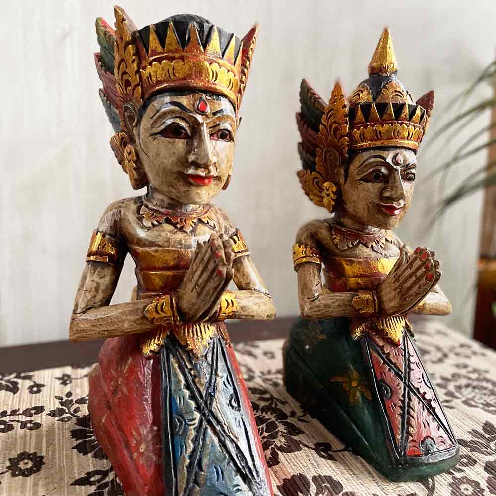 木彫り 祈る バリニーズ カップル像 ペア セット 木製 オブジェ 置物