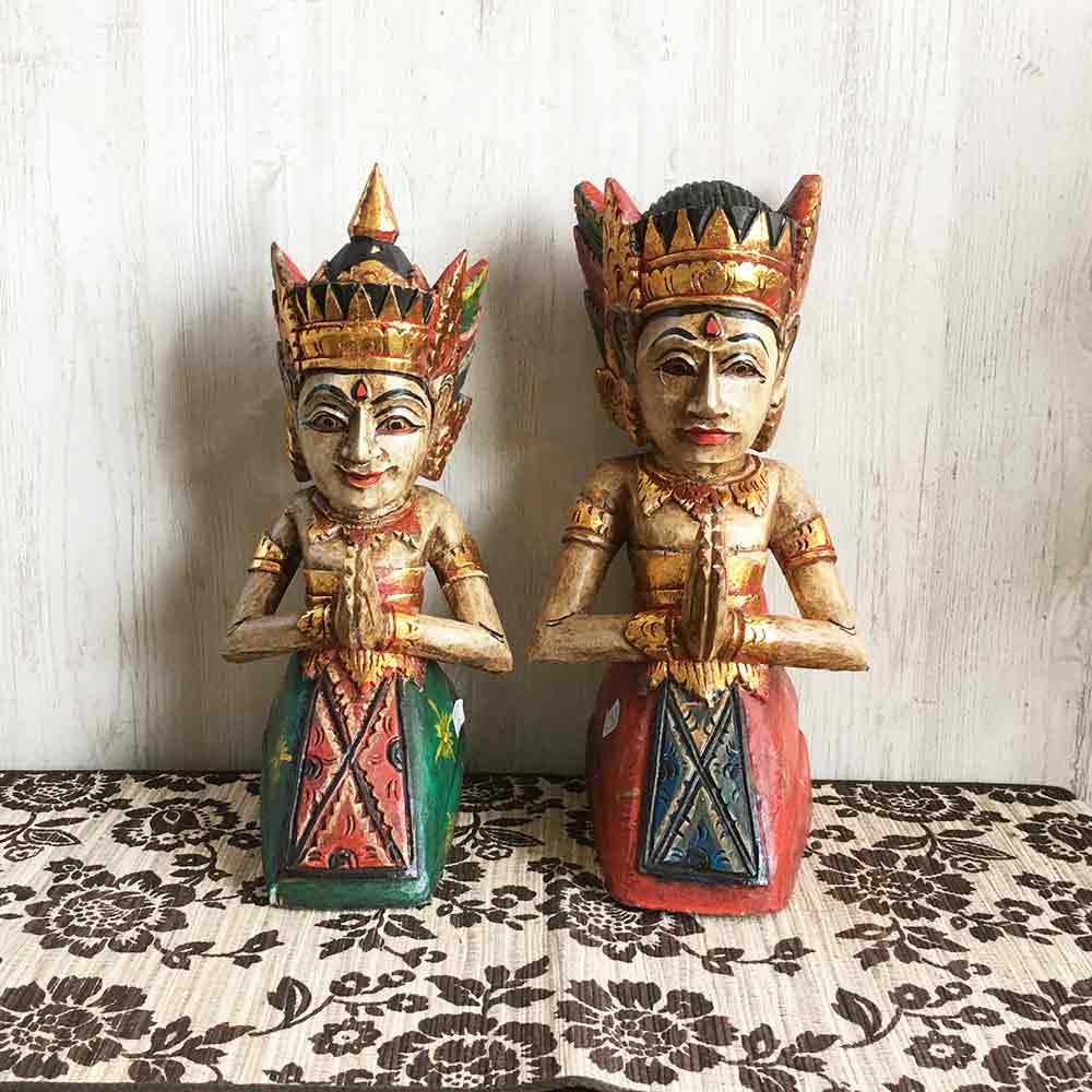 木彫り 祈る バリニーズ カップル像 ペア セット 木製 オブジェ 置物