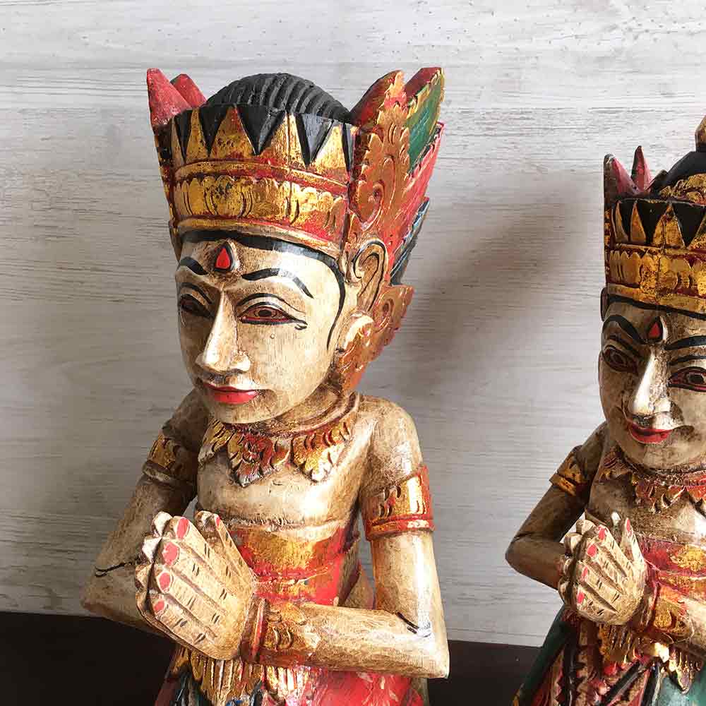 木彫り 祈る バリニーズ カップル像 ペア セット 木製 オブジェ 置物 