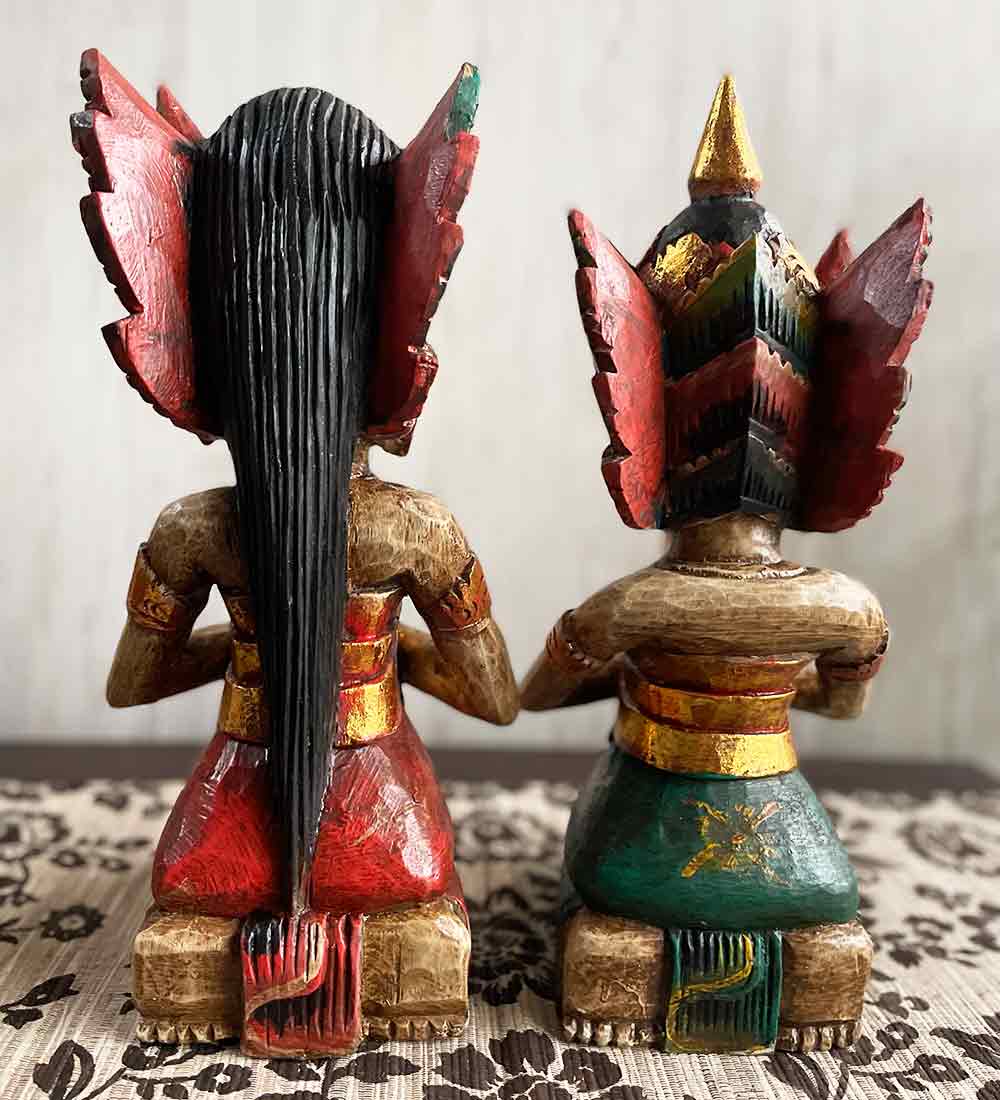 木彫り 祈る バリニーズ カップル像 ペア セット 木製 オブジェ 置物