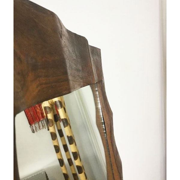 スタンドミラー 鏡 姿見 波型 スタンド付 木製フレーム アジアン家具