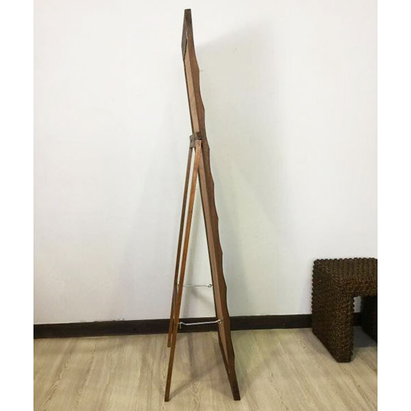 スタンドミラー 鏡 姿見 波型 スタンド付 木製フレーム アジアン家具