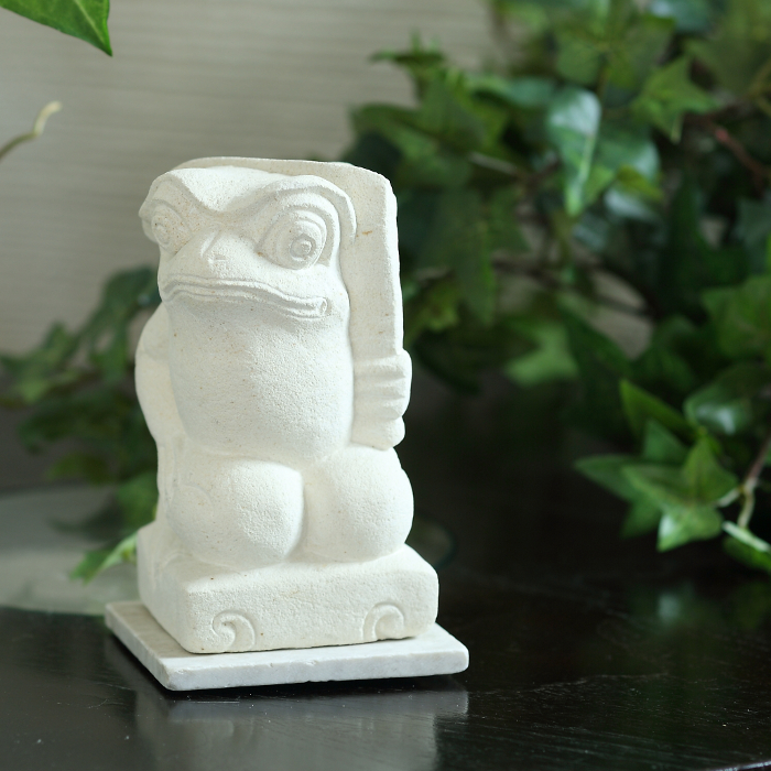 カエルの石像 カエルの置物 葉傘持ち H15cm アジアン雑貨 カエル