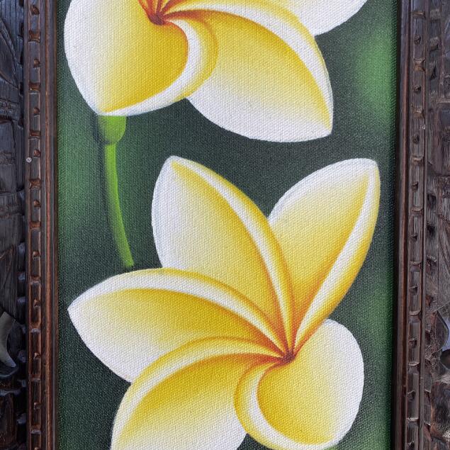 花の絵 プルメリア 2連 W33cm×H63cm フレーム付 バリ島の絵画 絵画