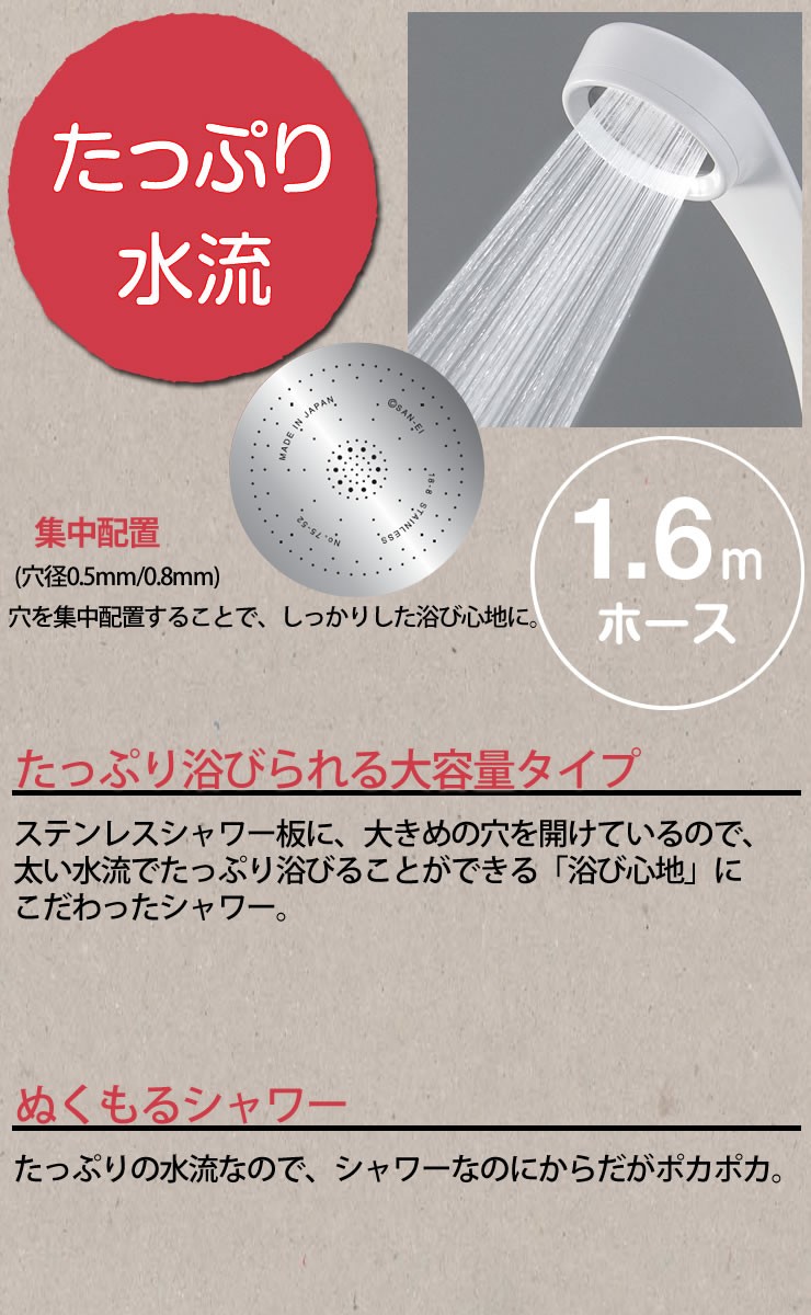 SANEI（水栓金具） 日本製 フラットシャワーセット たっぷり