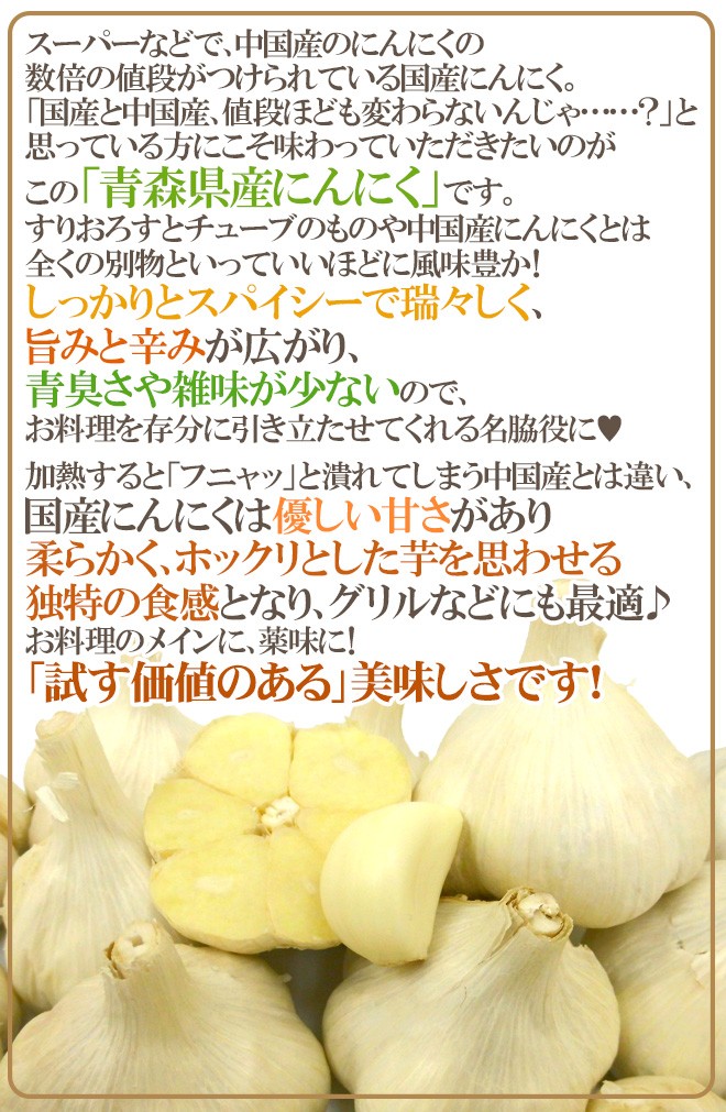青森県 ”国産にんにく” 約5kg 等級A/B 2Lサイズ以上 送料無料