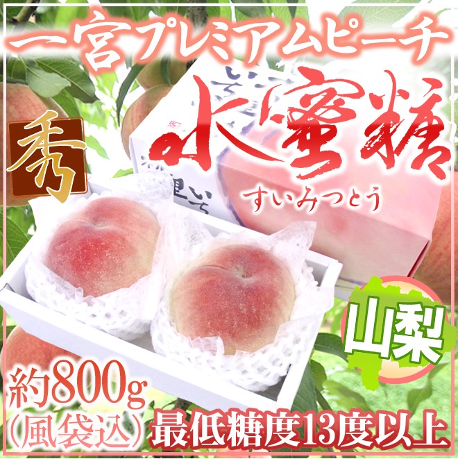 山梨県産 ”一宮 プレミアムピーチ 水蜜糖” 2玉入り 約800g（風袋込