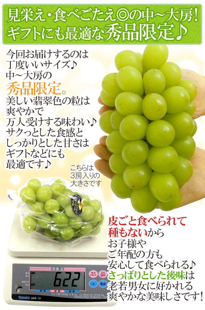岡山産 ”シャインマスカット「晴王」” 3〜5房 約2kg ぶどう【予約 7月
