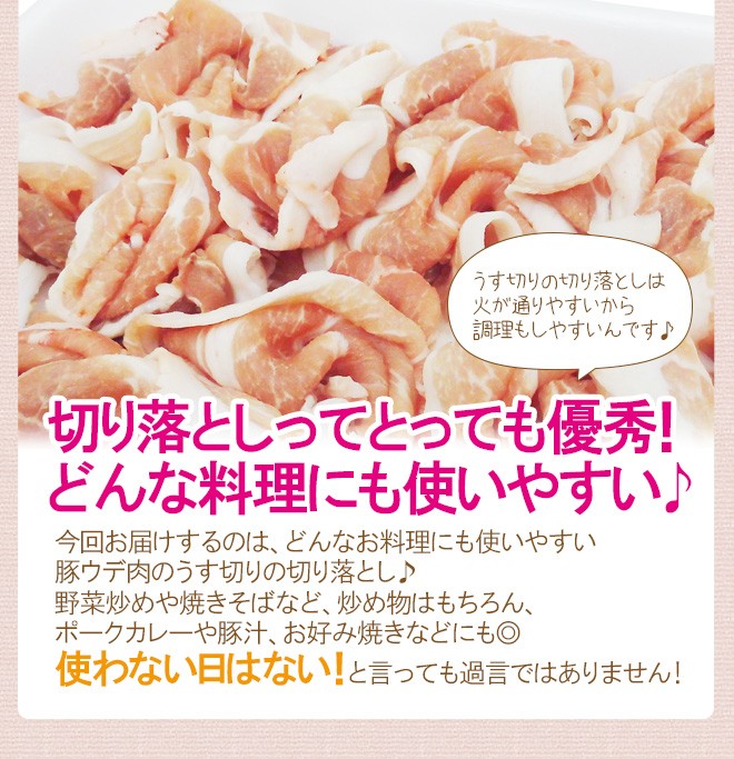 国産 ”豚切り落とし（ウデ・肩）” 約1kg（500g×2pc） : くらし快援隊