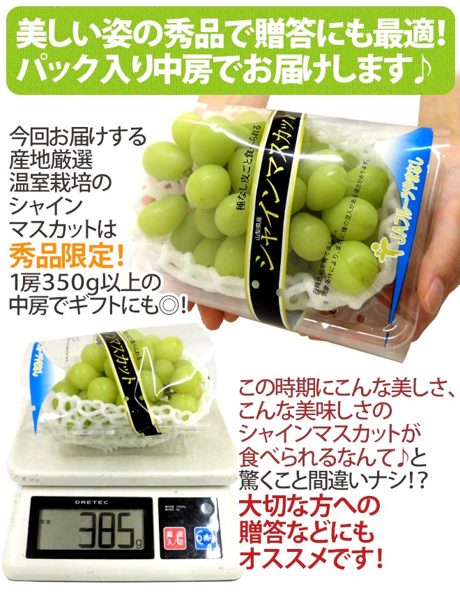 温室シャインマスカット” 秀品 約350g以上×《2pc》 化粧箱入り 産地