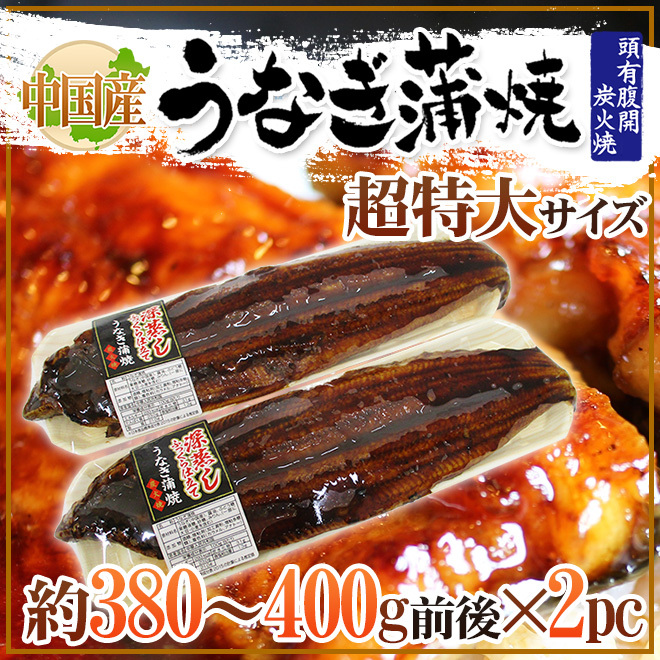 うなぎ蒲焼” 約380〜400g前後×2pc 中国産 ウナギ/鰻/有頭腹開 送料無料