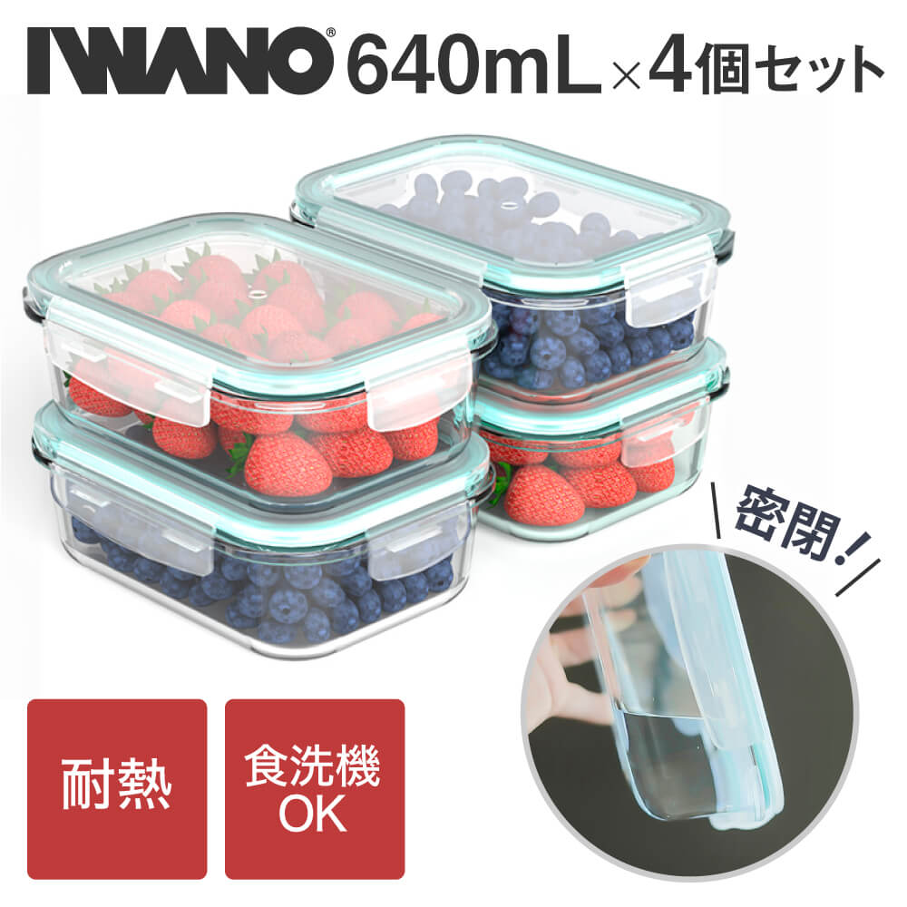 ガラス製食品保存容器4個セット 耐熱ガラス製保存容器 4個セット ガラス容器 IWANO 耐熱 タッパー