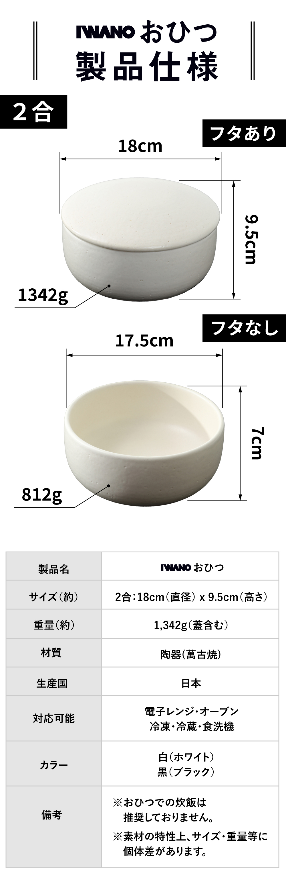 おひつ2合製品仕様