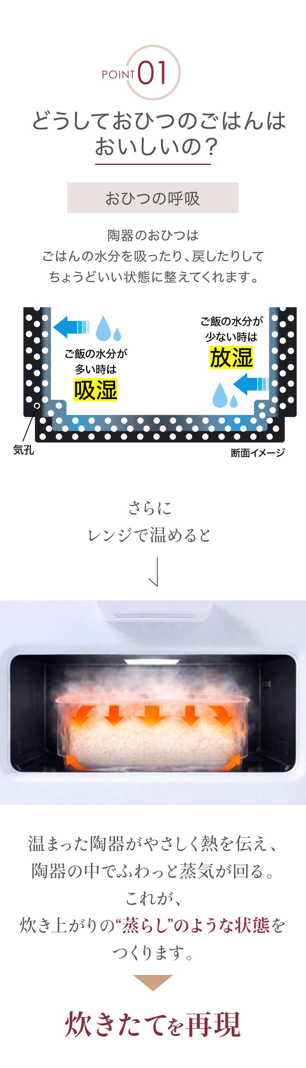 登記のおひつは水分を吸ったり戻したりしてちょうどいい状態に整えます