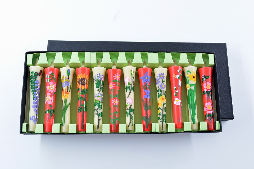 七尾和ろうそく【手描き絵ろうそく「12か月セット」2号｜高澤ろうそく