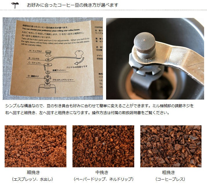 お好みに合ったコーヒー豆の挽き方が選べます＜MokuNeji＞
