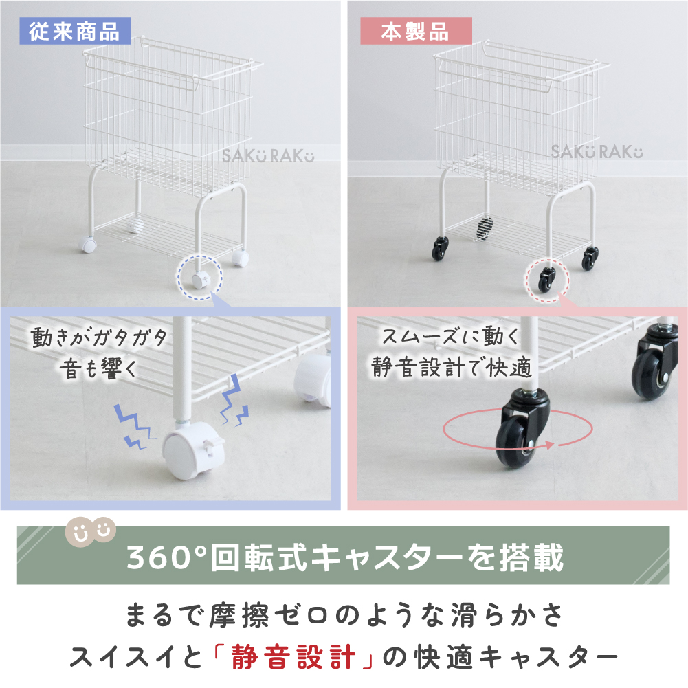 SAKuRAKu（サクラク） ランドリーワゴン 2段 スリム 大容量38L