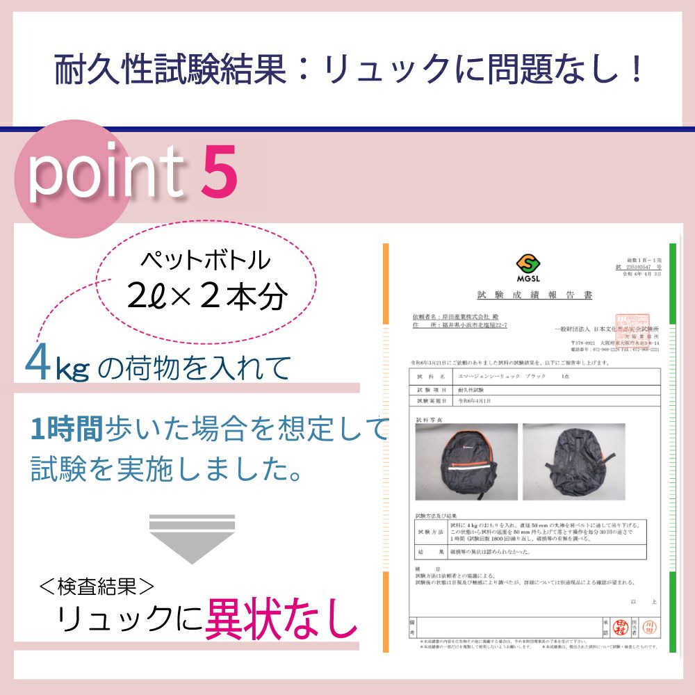 防災リュック耐久試験point5