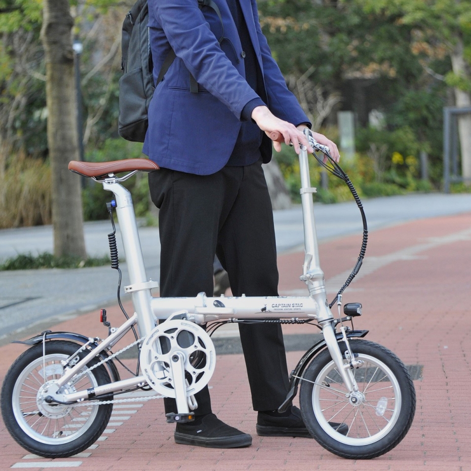CAPTAIN STAG - キャプテンスタッグ折りたたみ自転車リライト14インチ輪行バッグ付　グリーン CAPTAIN STAG 冷感タオル1枚プレゼント キャプテンスタッグ