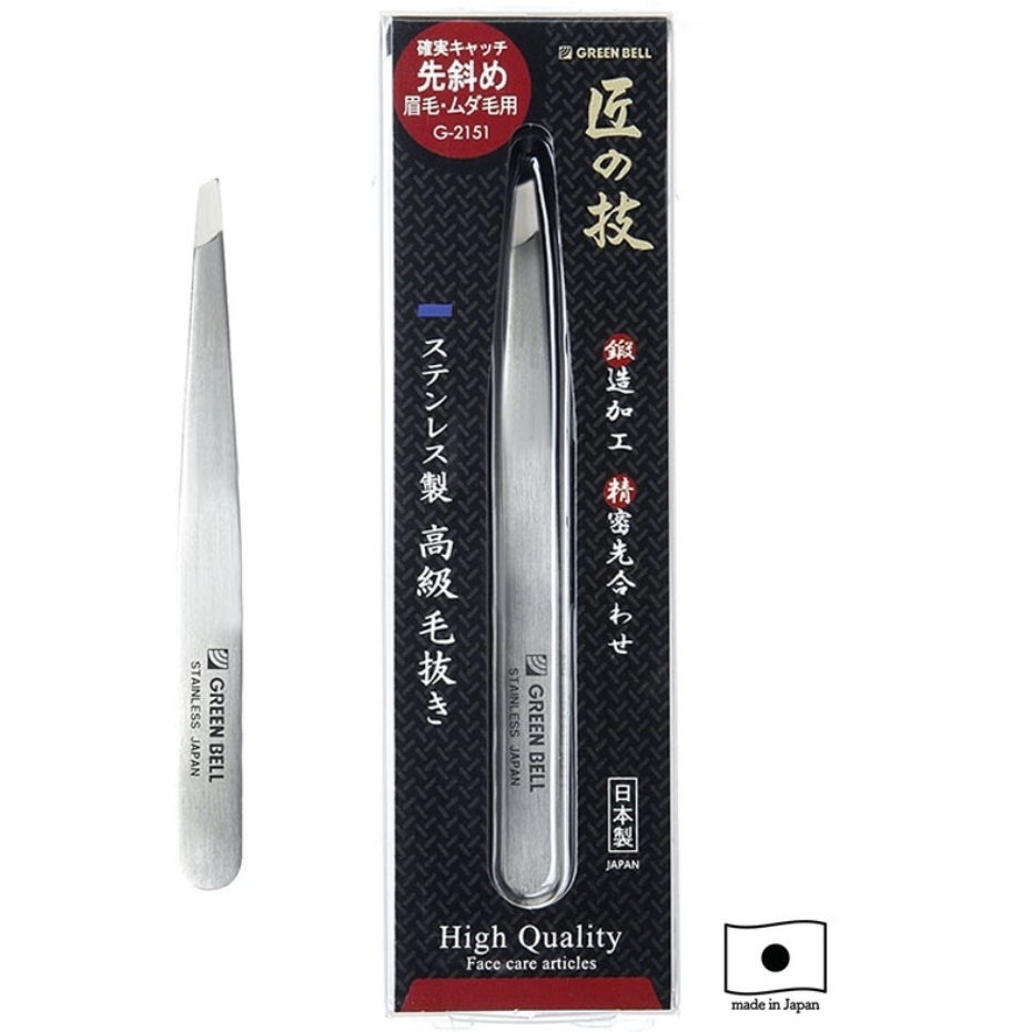 グリーンベル GREEN BELL 匠の技 ステンレス製高級毛抜き 先斜め G