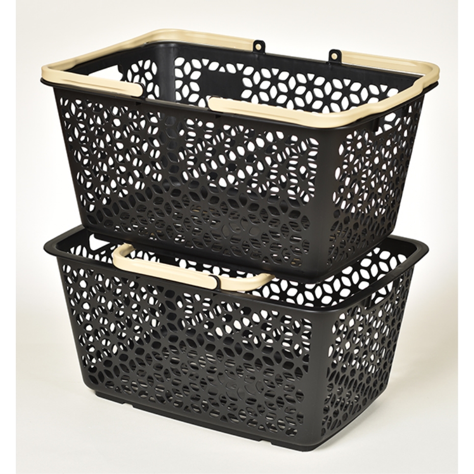 ヒマラヤ ハンドル積み重ねバスケット BK ブラック (幅51.3×奥行35.5
