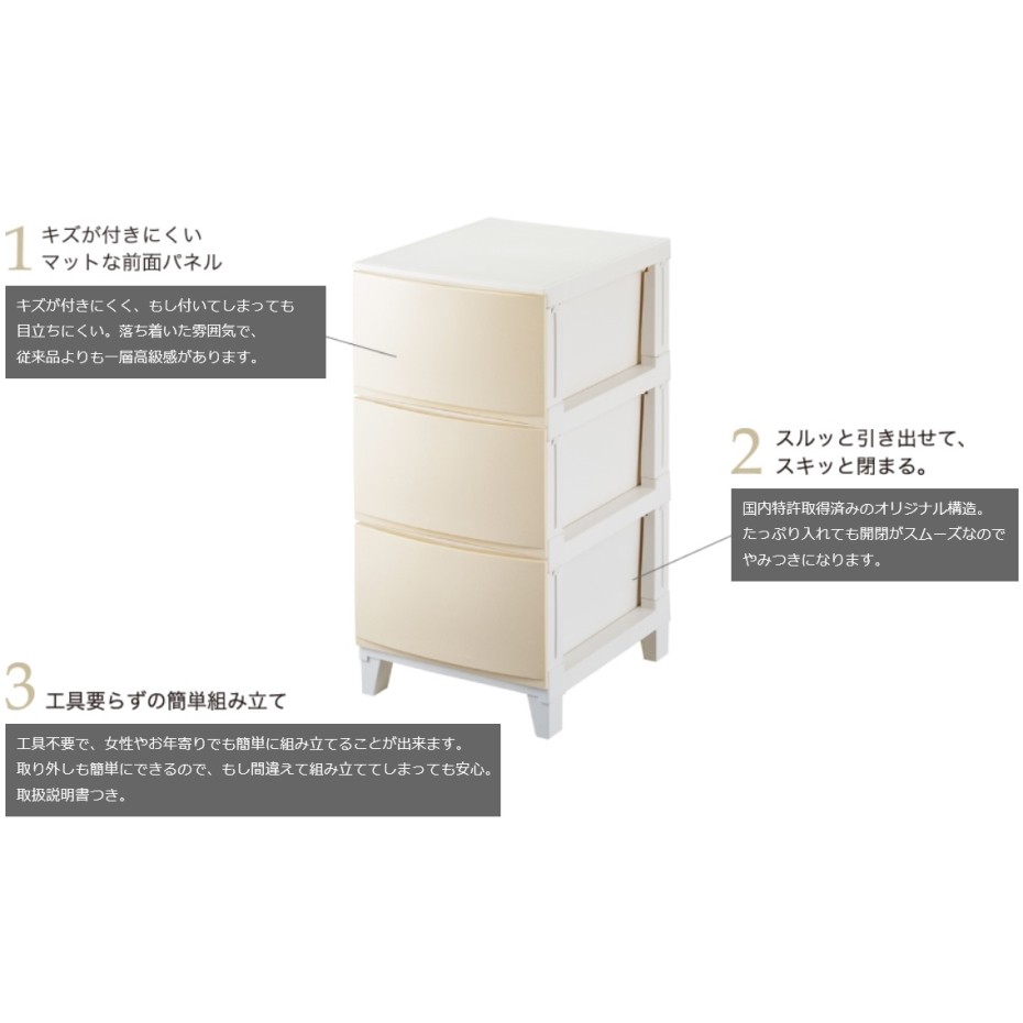 SANKA squ+ サンカ ルームス 収納 チェスト サンドグレー ワイド 3段 (幅54×奥行42×高さ68cm) スルっと引き出せて  スキッと締まる引き出し キズ付きにくいマット加工パネル 簡単組み立て 日本製 衣装ケースRSD-S543SGY-1【別送品】 |  押入れ収納・クローゼット収納 通販 