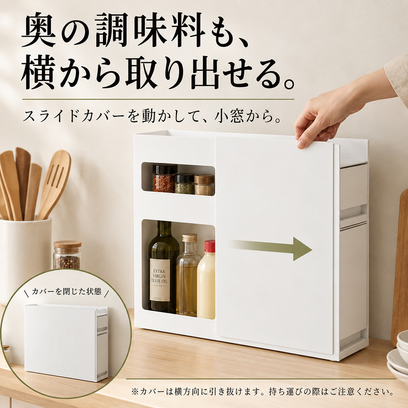 MONOWA 調味料ラック 隠せる 引き出し コンロ横 スリム キッチン収納 1