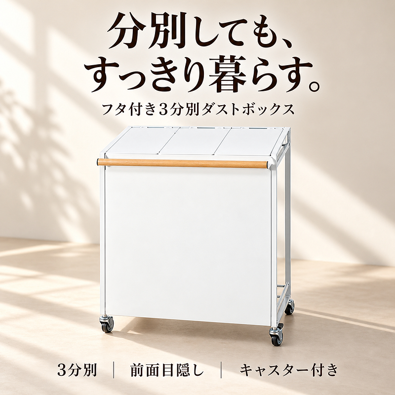 MONOWA ゴミ箱 分別 3分別 蓋付き キャスター付き 目隠し ダストワゴン