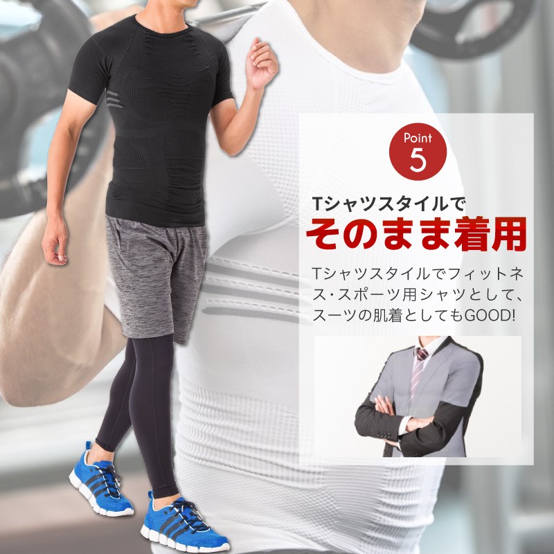 パワーズドクター 加圧シャツ メンズ 半袖 クルーネック 猫背