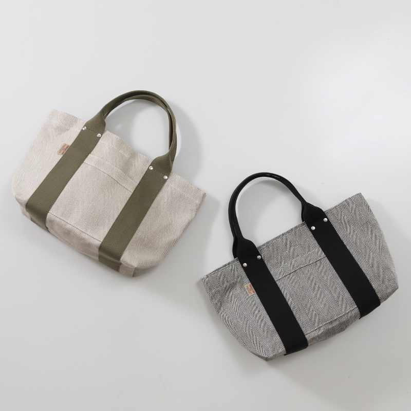 松野屋 THREADーLINE ヘリンボーンリネントート Sサイズ 生成 黒