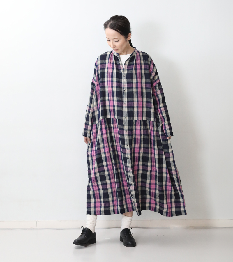イチアンティークス　インディゴ　ロングシャツ　リネン　麻　ローブ イチアンティークスインディゴロングシャツリネン麻ローブ