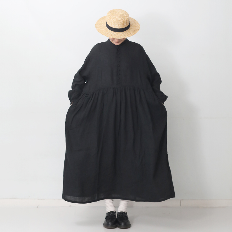 ICHI Antiquites イチアンティークス フレンチリネンドレス ブラック