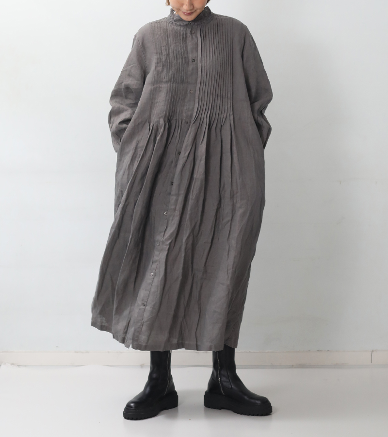 イチアンティークス コットンリネン ロングワンピース ゆったり グレー 綿麻 ICHI Antiquites ichi Anteliquite's イチアンティークス リネンドレス