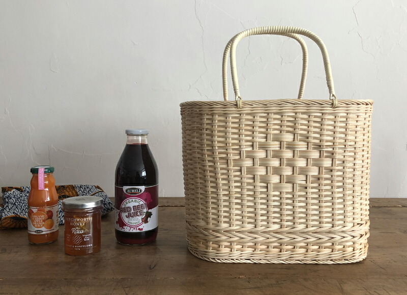 松野屋 籐小判買い物かご 生成A(M) 日本 職人 手編み レトロ かご