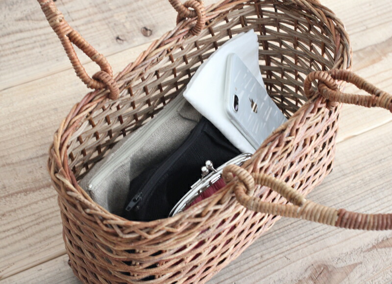 松野屋 あけび 小判ホラ編手提げかご 中 あけびかご 和装 浴衣 青森県