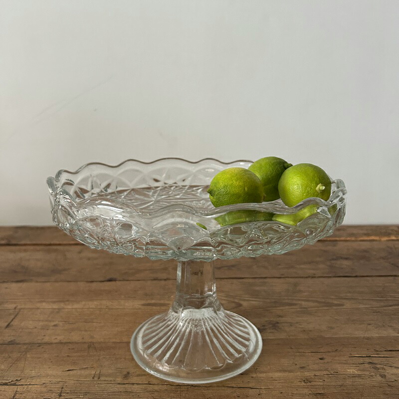 ハンガリー ブロカント ガラスコンポート(B) 脚付きプレート 直径26.5