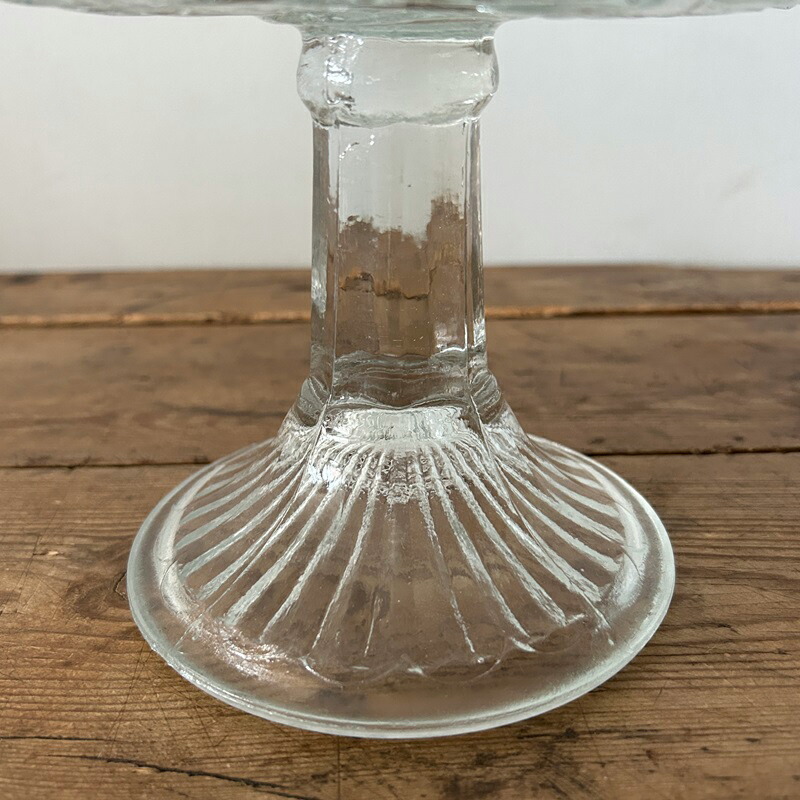 ハンガリー ブロカント ガラスコンポート(B) 脚付きプレート 直径26.5