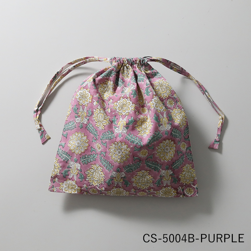 インド綿 プリント巾着 31.5×34.5cm コットン 花柄 ボタニカル柄