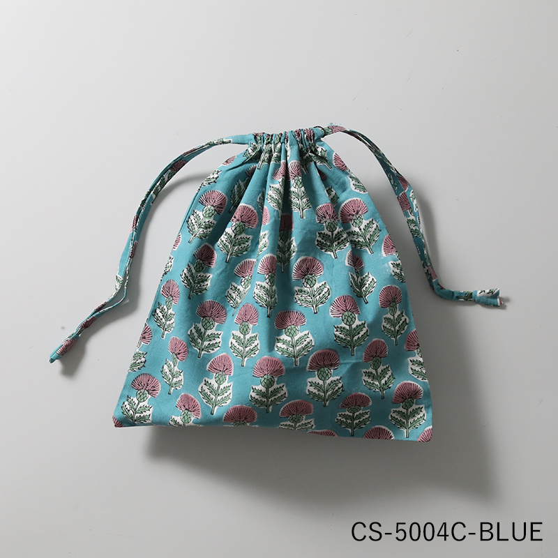 インド綿 プリント巾着 31.5×34.5cm コットン 花柄 ボタニカル柄
