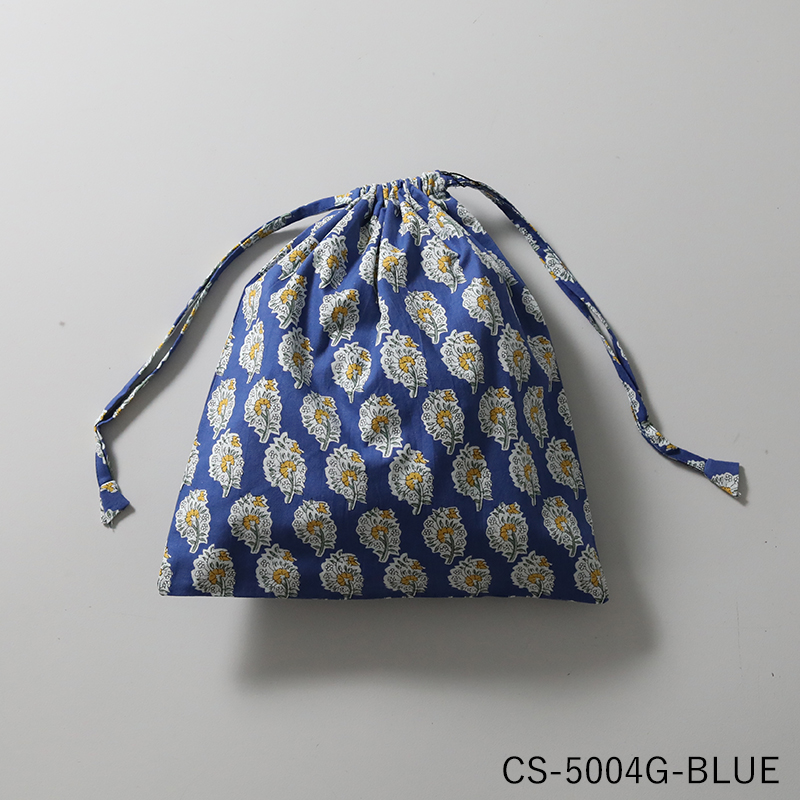 インド綿 プリント巾着 31.5×34.5cm コットン 花柄 ボタニカル柄