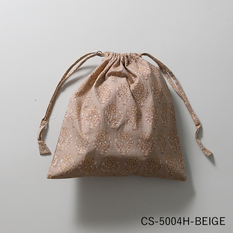 インド綿 プリント巾着 31.5×34.5cm コットン 花柄 ボタニカル柄