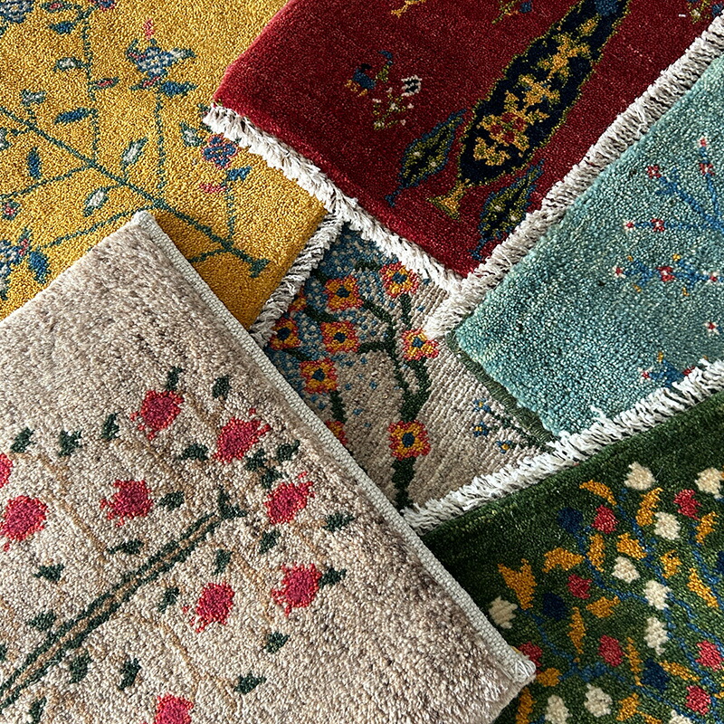 ミニギャッベ(1) チェアパッド 40×40cm イラン 直輸入 本物 極上