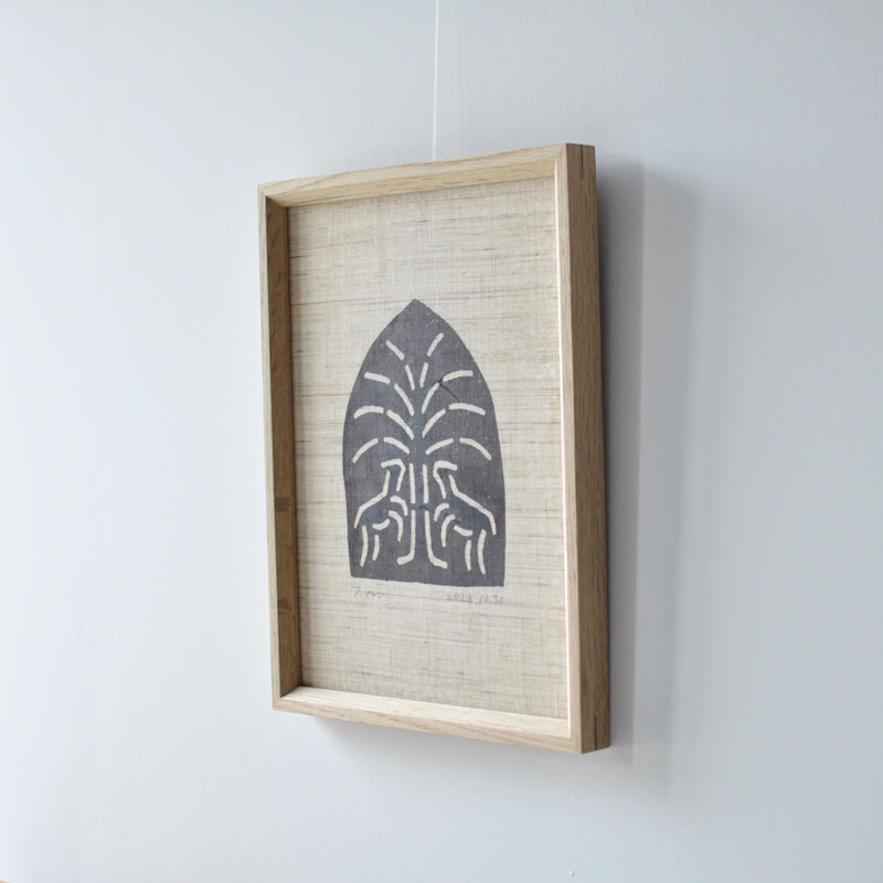 よつめ染布舎 麻布額絵 生命の樹 絵画 版画 インテリア 伝統工芸品