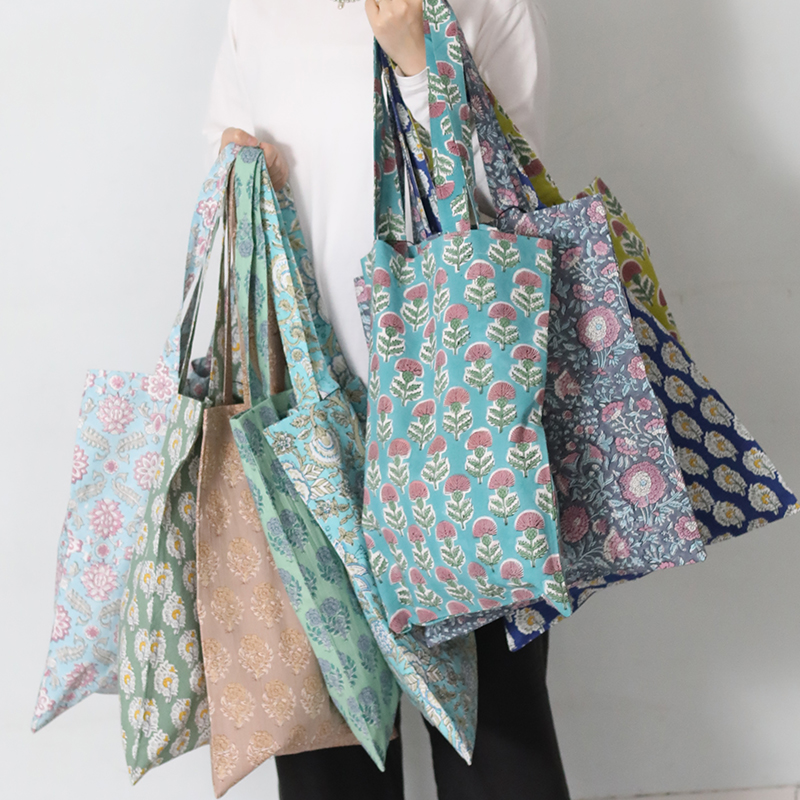 インド綿プリント トートバッグ 45cm×38cm エコバッグ A4 手提げ サブ
