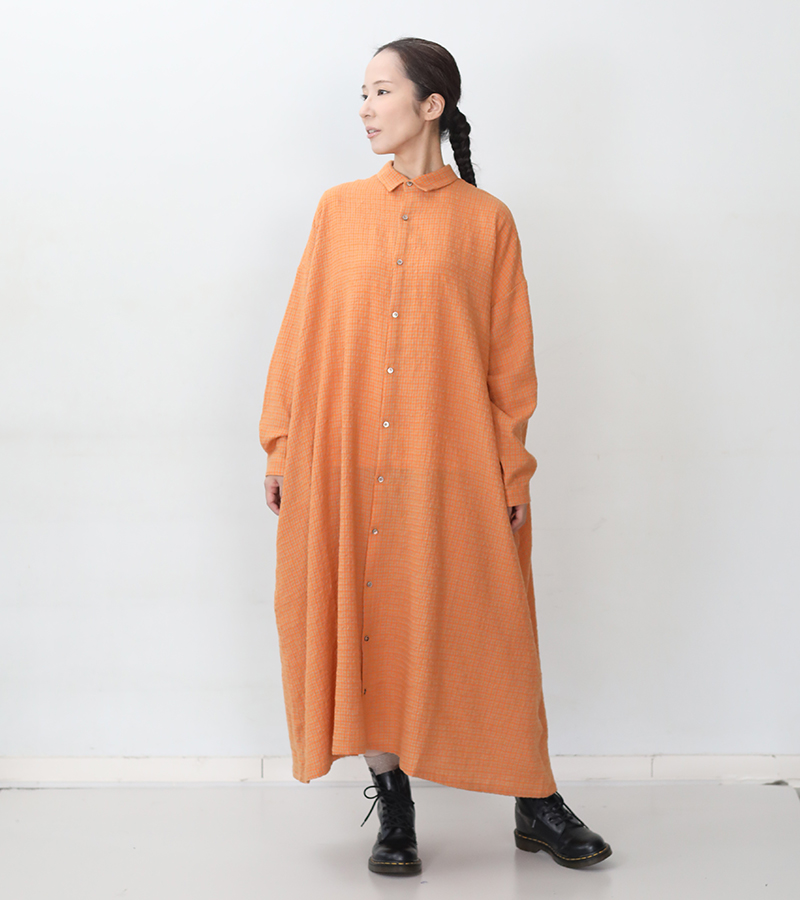 イチアンティークス　ウールガーゼシャツワンピース ICHI Antiquites イチ アンティークス ウールガーゼギンガムチェック